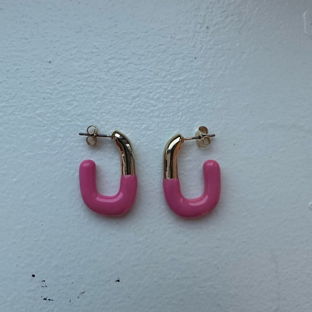 Gold hoops with pink accent